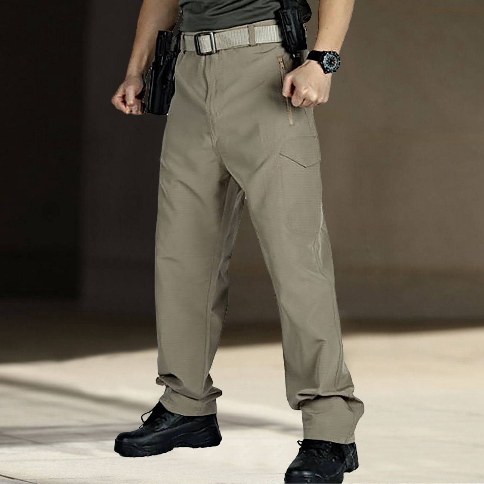 thumbnail image 3 of Pantalones cargo ligeros de senderismo para hombre - 95 % nailon, 5 % spandex - Diseño con múltiples bolsillos, cintura elástica, adecuados para acampadas y aventuras al aire libre, 3 of 8